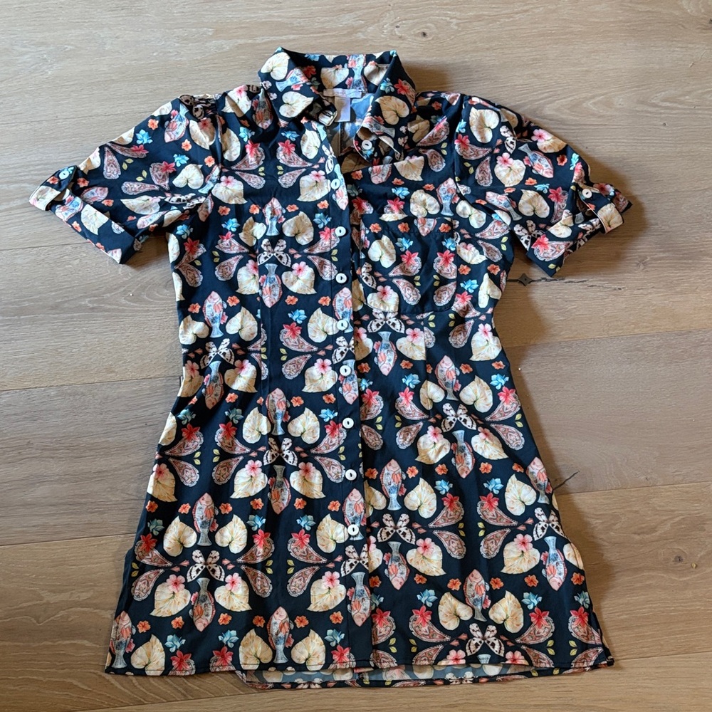 Floral Butterfly Print Shirt Dress